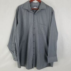 Van Heusen Shirt Mens 18 34/35 Gray Big Fit Stretch Stripe Long Sleeve Button Up